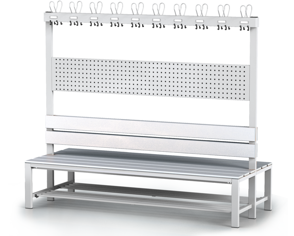 Double-sided benches with backrest and racks, PVC sticks -  with a reclining grate 1800 x 2000 x 830